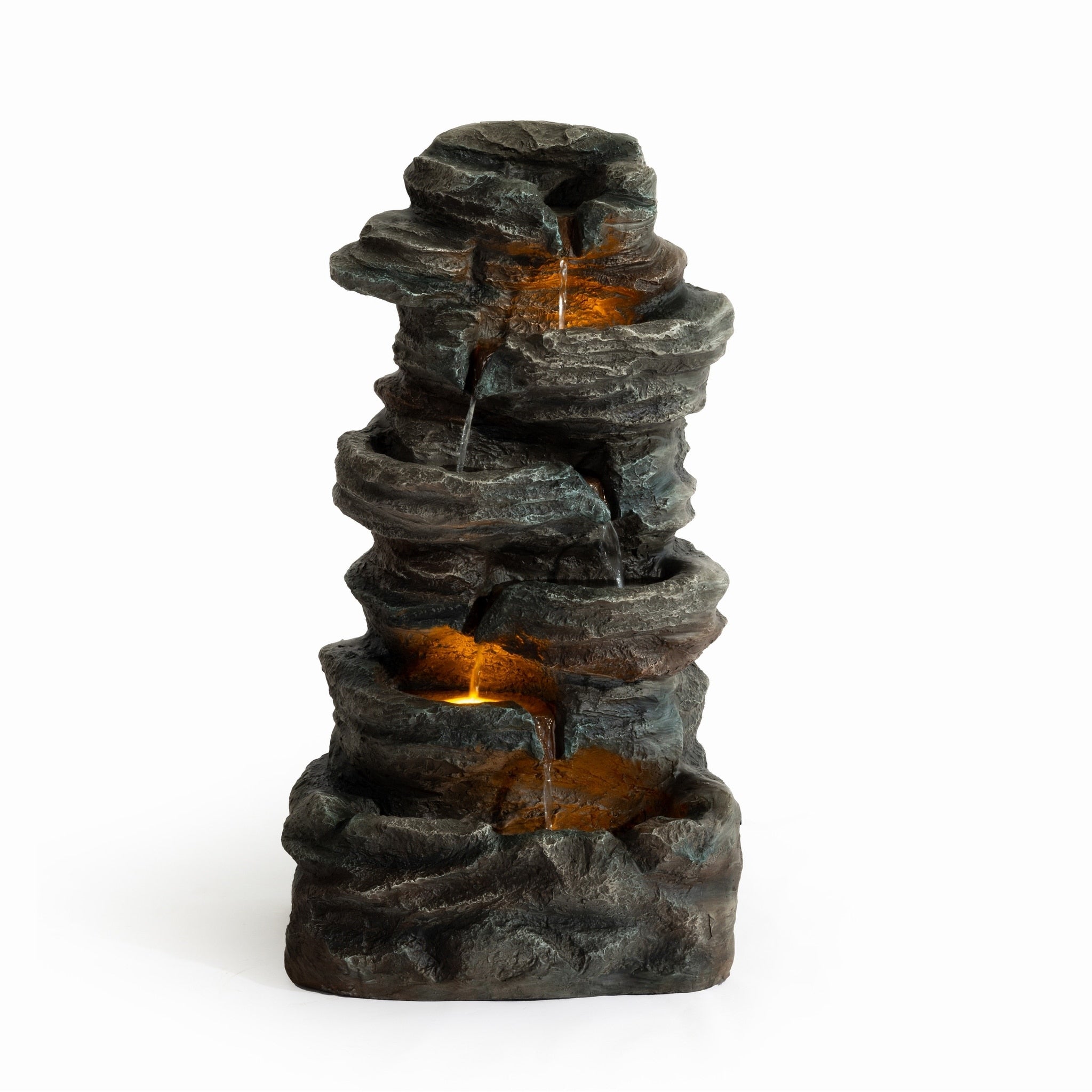 Gdfstudio Modern 35 H Outdoor Indoor 6 Tier Freestanding Cascading Garden Fountain Led Lights Natural Rock Design
