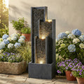 Gdfstudio Modern 40 Outdoor Indoor Water Fountain With Floor Standing Curved Cascading Waterfall Led Lights