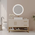 Gdfstudio Modern 47.2 Freestanding Wood Bathroom Vanity With Ceramic Vessel Sink Gold Accent Soft Close Drawers
