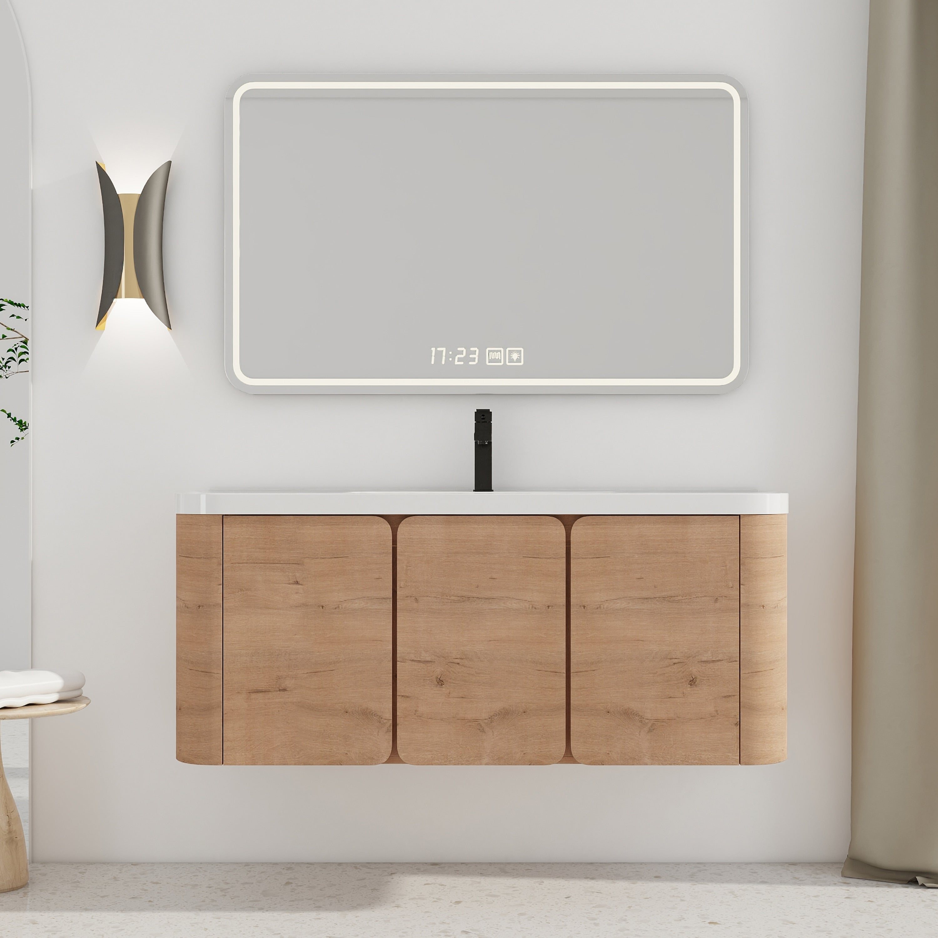 Gdfstudio Modern 48 Wall Mounted Bathroom Vanity Cabinet With 3 Soft Close Doors Resin Sink