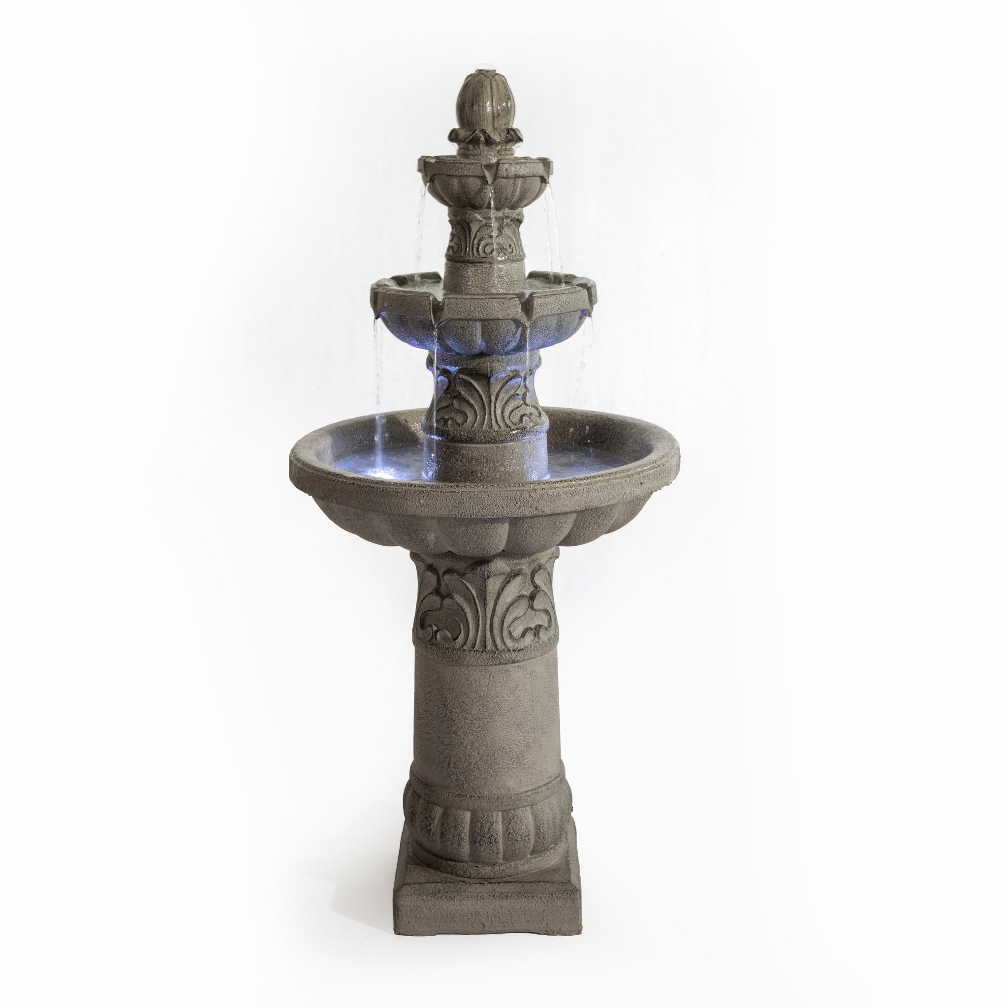 Gdfstudio Modern 52H Outdoor Indoor 3 Tier Floor Standing Bubbler Fountain With Cascading Waterfalls Led Lights Pump