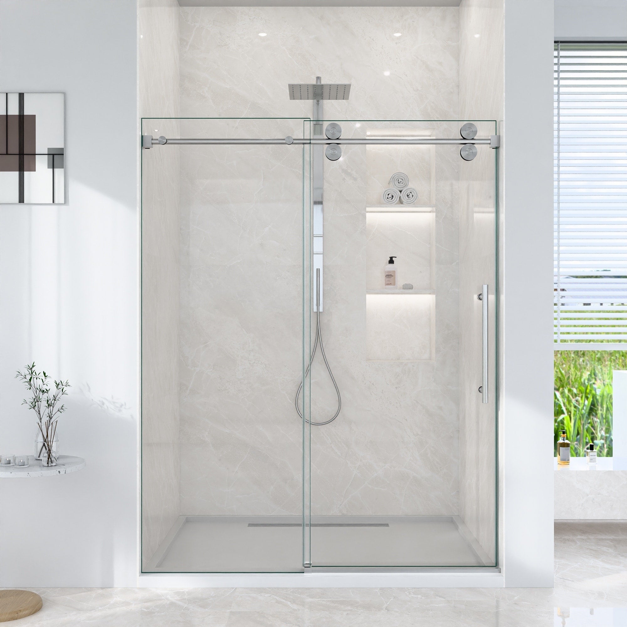 Gdfstudio Modern America Design Frameless Single Sliding Shower Door With 5 16 Sgcc Tempered Glass Stainless Steel Hardware