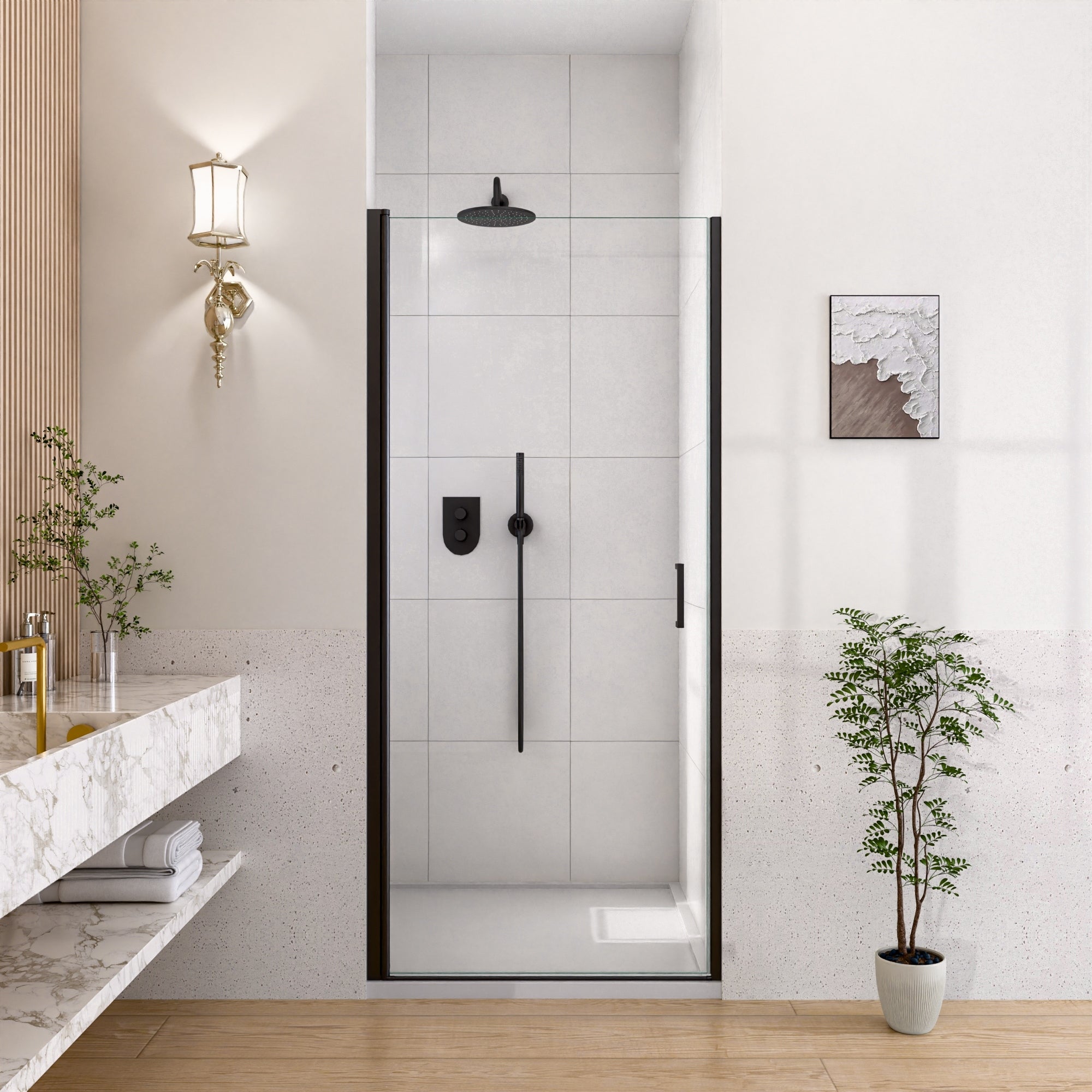Gdfstudio Modern America Design Semi Frameless Circular Pivot Shower Door With 1 4 Sgcc Tempered Glass Magnetic Soft Close