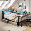 Gdfstudio Modern Corner Bed Frame With Bookcase 2 Underbed Storage Drawers Led Lighting Charging Station
