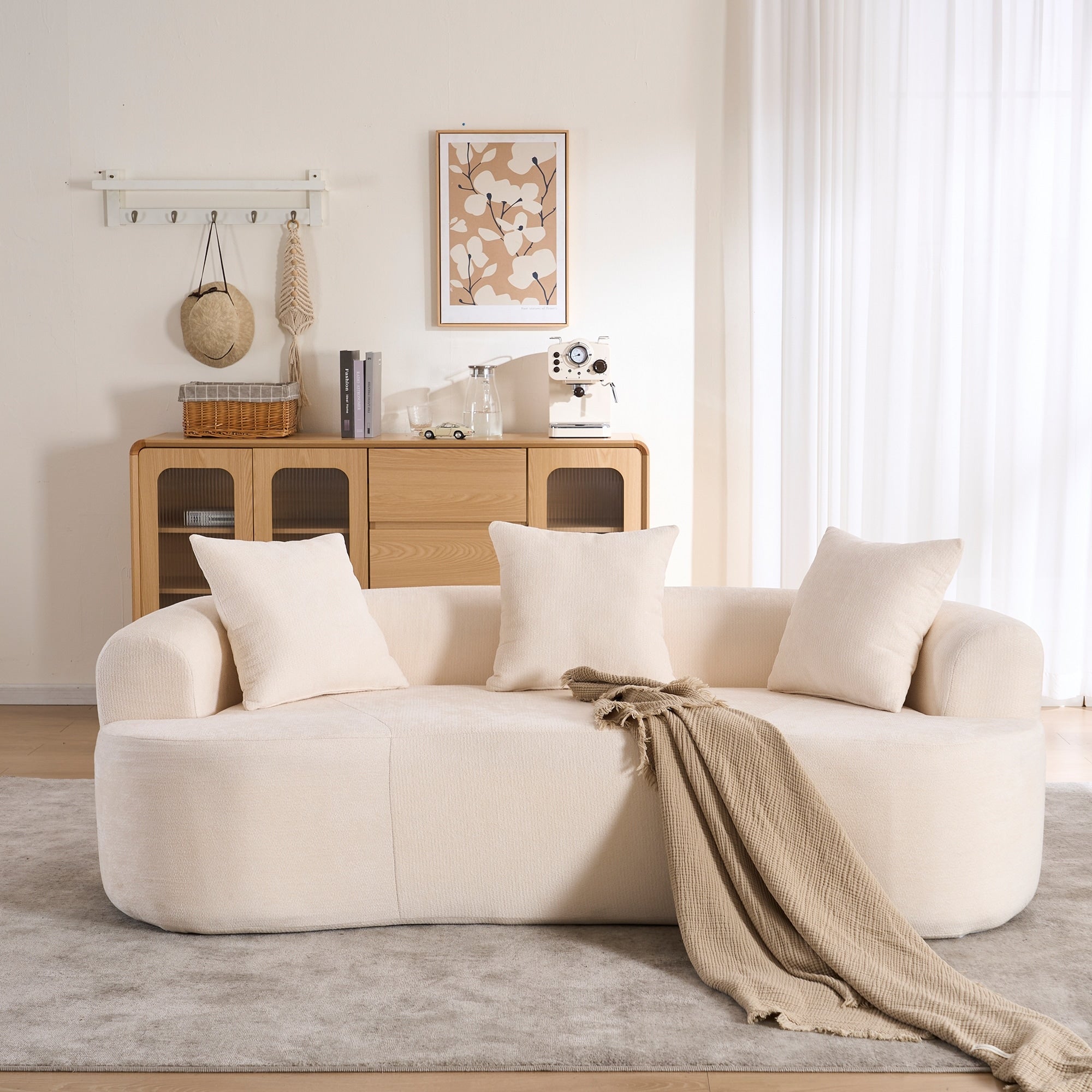 Gdfstudio Modern Crescent Shaped Chenille 79 3 Seater Sofa