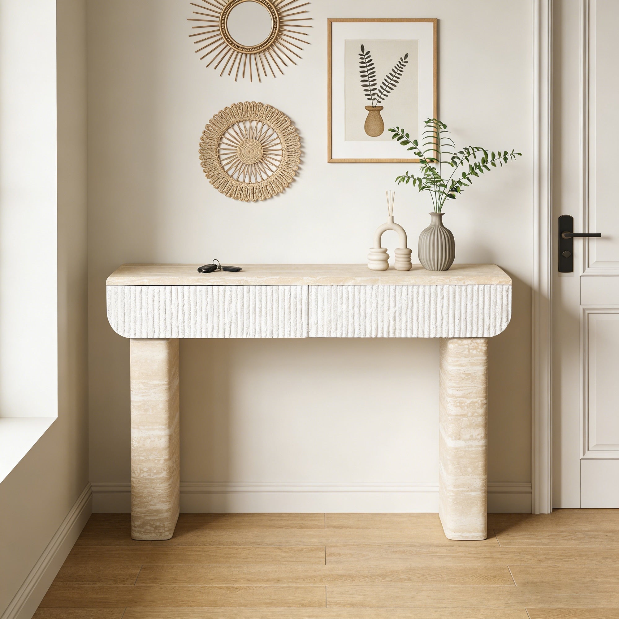 Gdfstudio Modern Fluted Console Table With Two Hidden Drawers For Entryway Storage