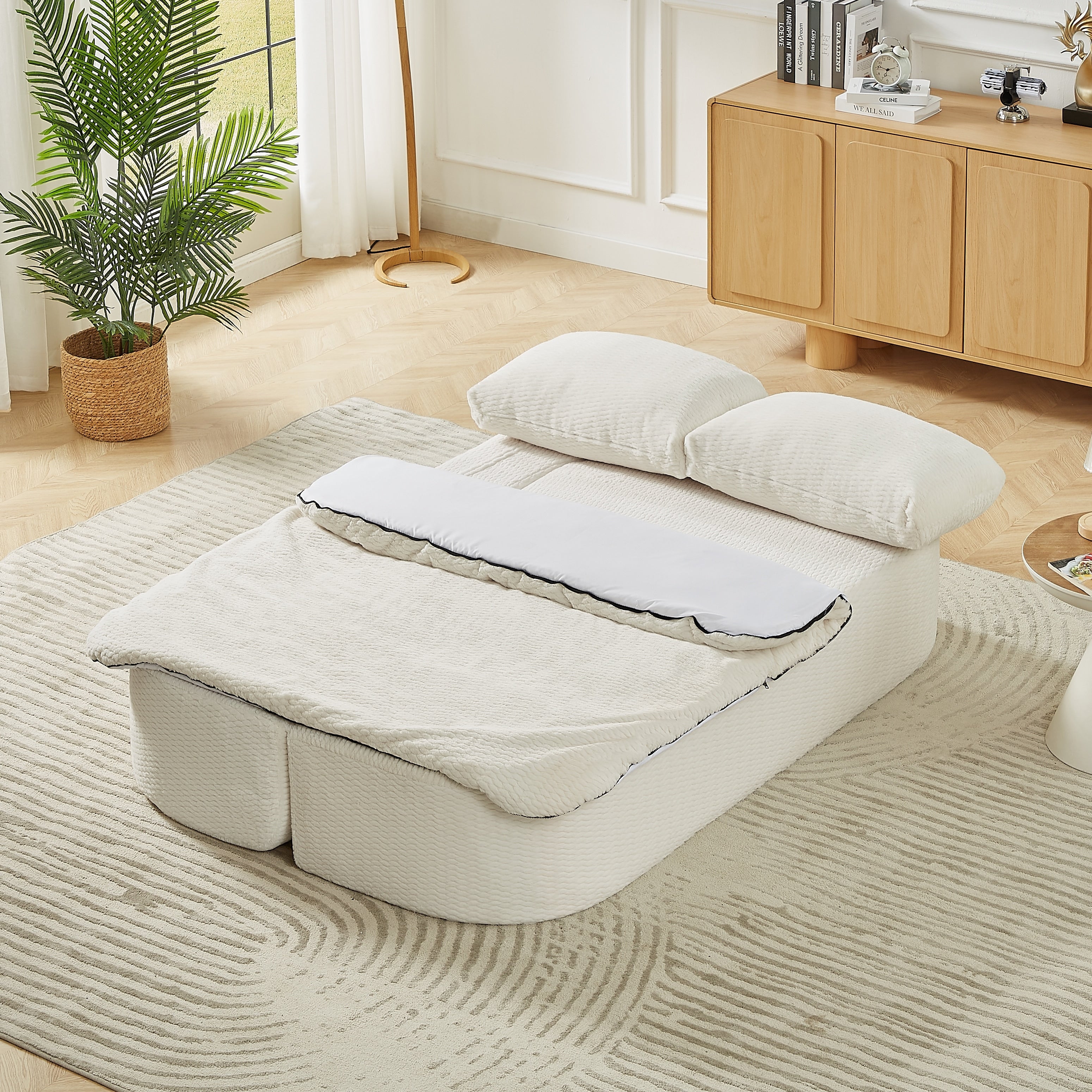 Gdfstudio Modern Folding Fabric Futon Sofa Bed With 2 In 1 Convertible Function For Bedroom Living Room Apartment
