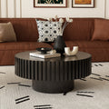 Gdfstudio Modern Handcrafted Relief Round Wooden Coffee Table With Pedestal Base