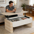 Gdfstudio Modern Lift Top Extendable Coffee Table With Hidden Storage And Fluted Design
