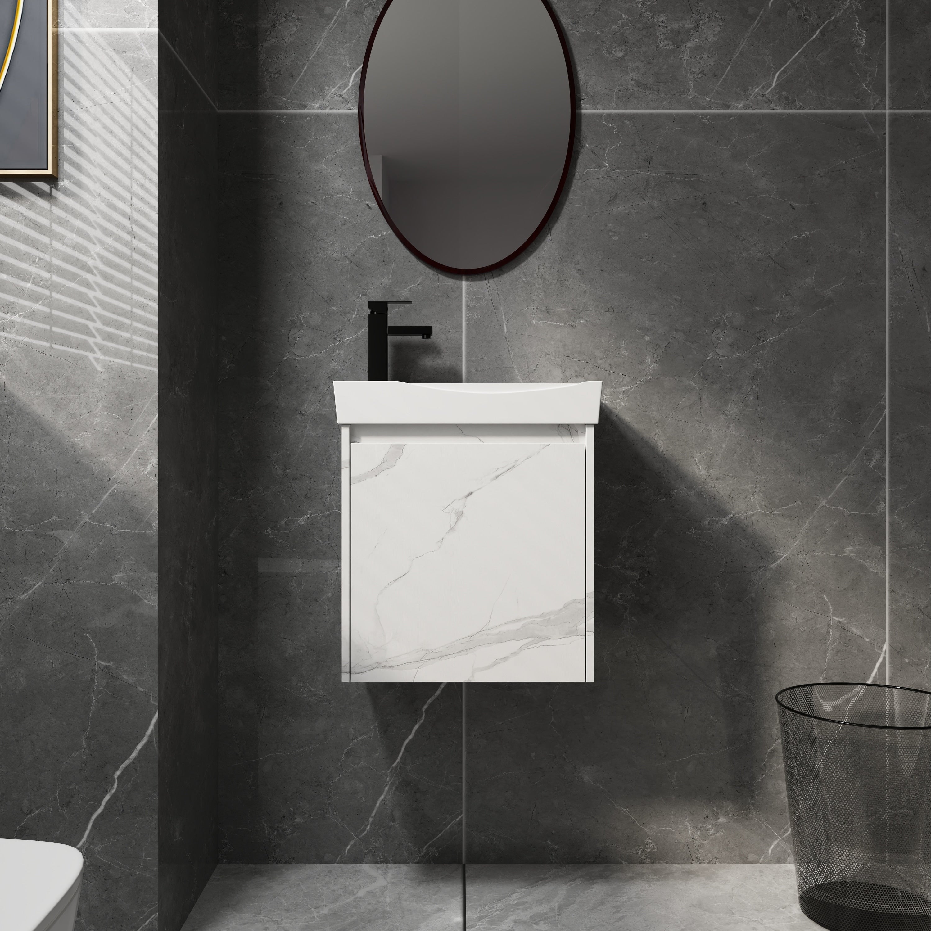 Gdfstudio Modern Minimalist Wall Mounted Bathroom Vanity Set With Ceramic Sink Soft Closing Door 20