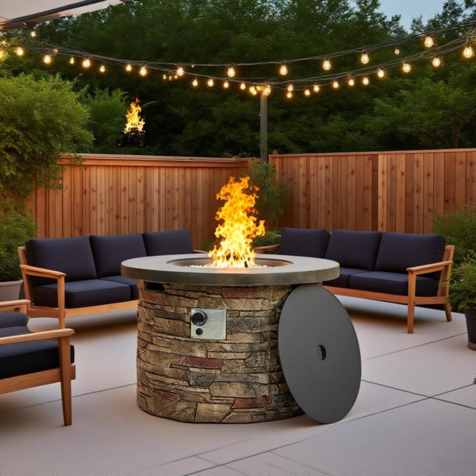 Gdfstudio Modern Outdoor 36 Propane Gas Fire Pit Table With Hidden Tank Storage Removable Steel Lid Cover Included