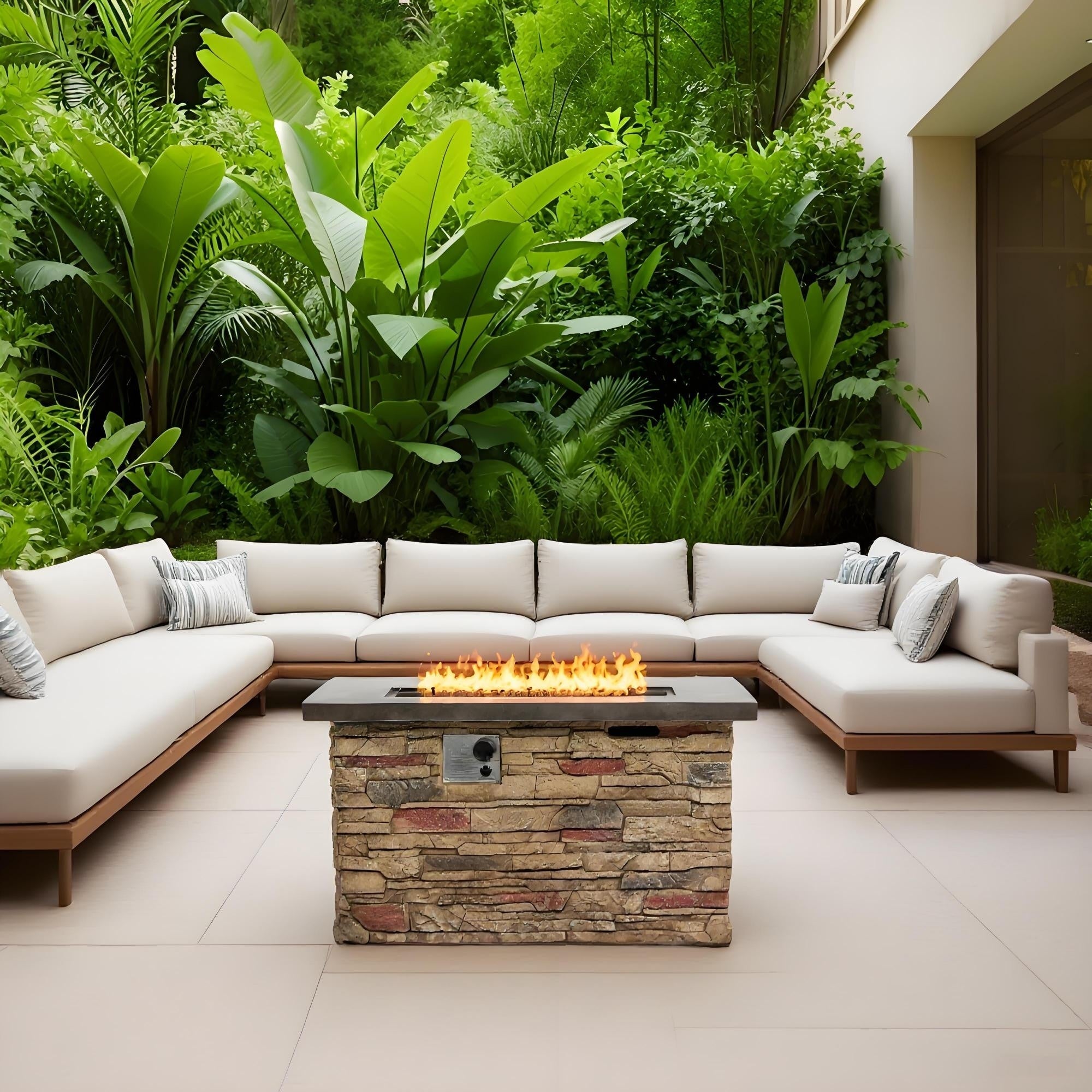 Gdfstudio Modern Outdoor 42 Propane Gas Fire Pit Table With Hidden Tank Storage Removable Steel Lid Cover Included