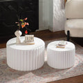 Gdfstudio Modern Scalloped Round Nesting Coffee Table Set With Curved Edge Design Cream White