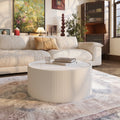 Gdfstudio Modern Sintered Stone Top Round Coffee Table With Pu Leather Wrapped Cylinder Base