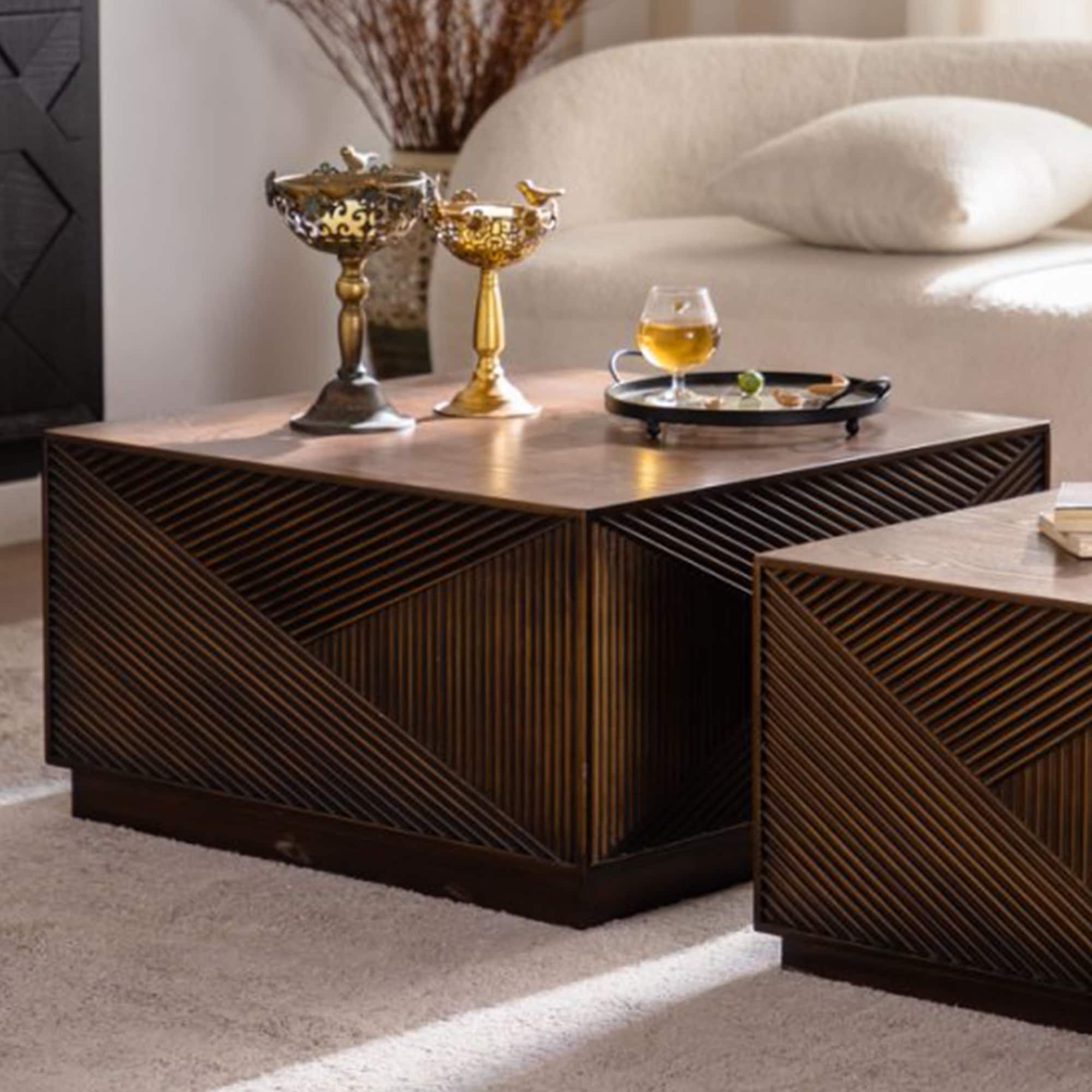 Gdfstudio Modern Square Coffee Table With H Shape Base Walnut Finish