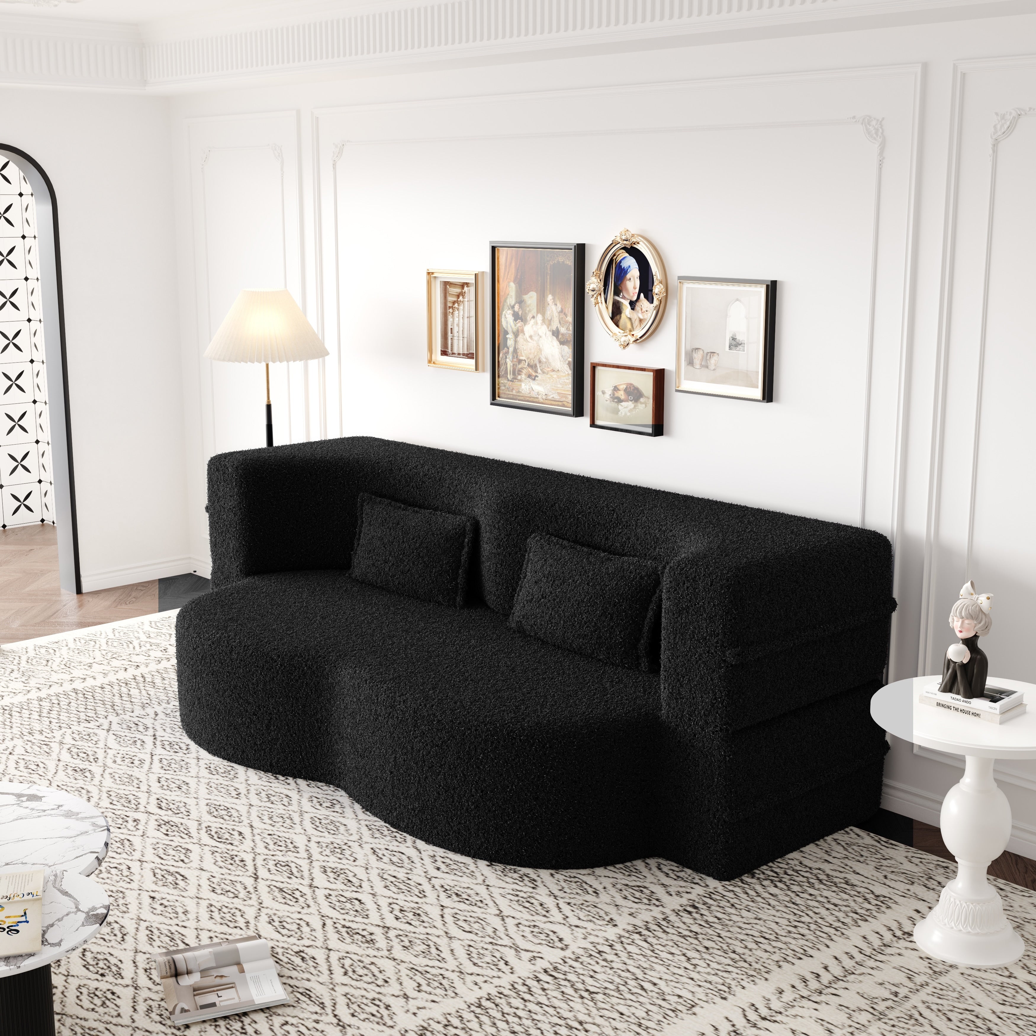 Gdfstudio Modern Teddy Fabric 78 Convertible Floor Sofa
