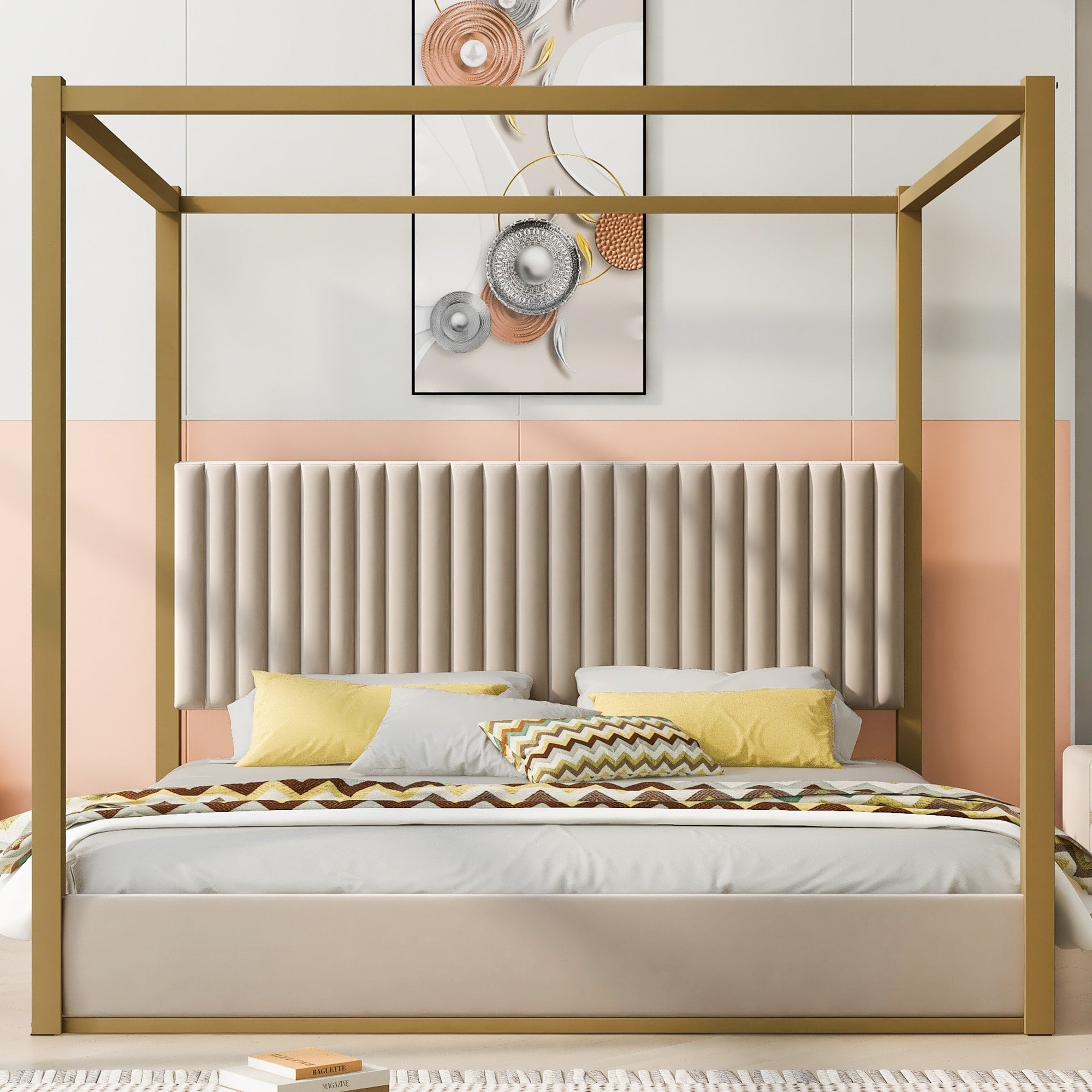 Gdfstudio Modern Upholstered Velvet Canopy Platform Bed With Metal Frame
