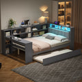 Gdfstudio Modern Wooden Platform Bed With Trundle Storage Shelves Desk Led And Upholstered Headboard
