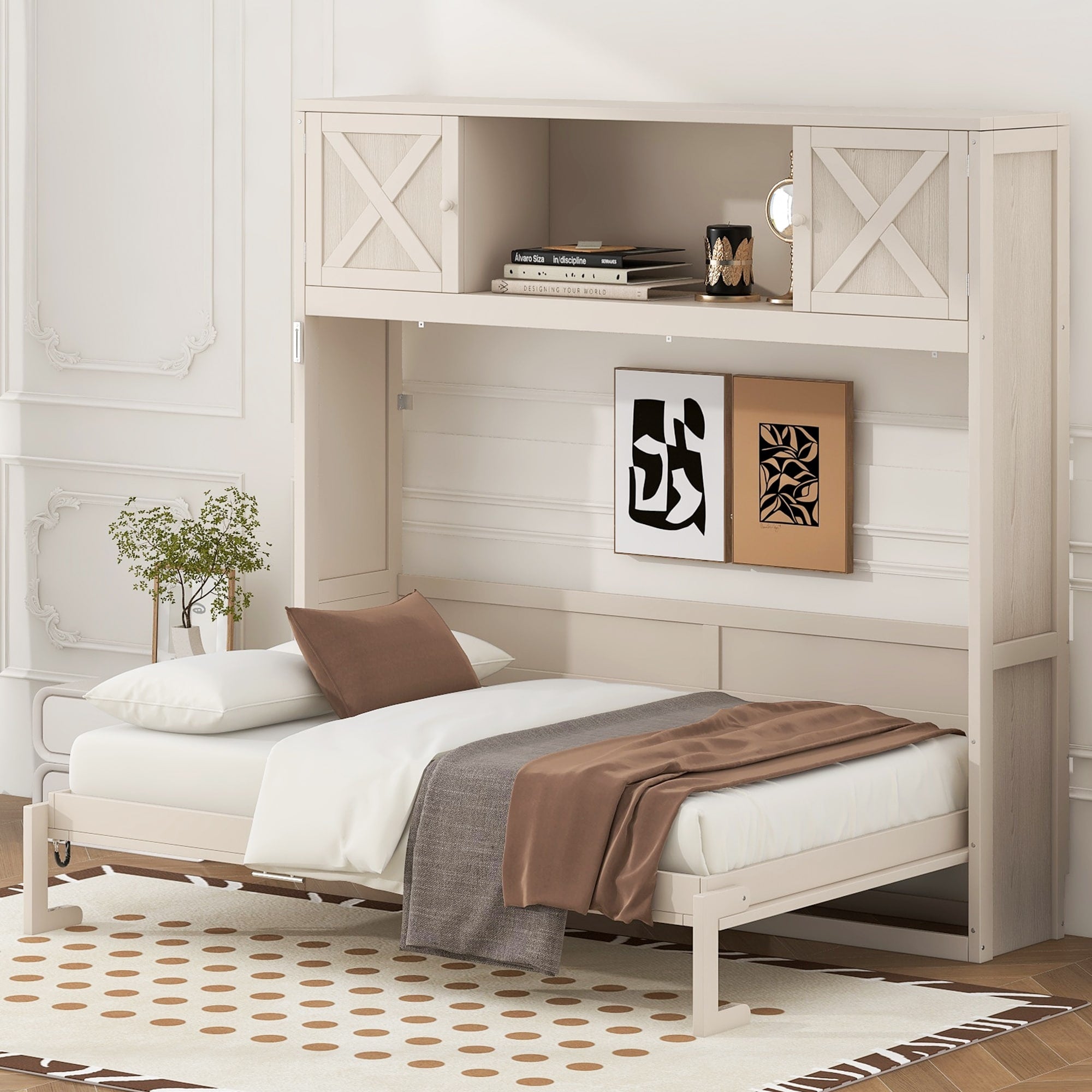 Gdfstudio Modern Wooden Queen Murphy Bed Cabinet With Storage Cabinets