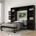 Gdfstudio Modern Wooden Queen Murphy Bed With Storage Shelves And Cabinets
