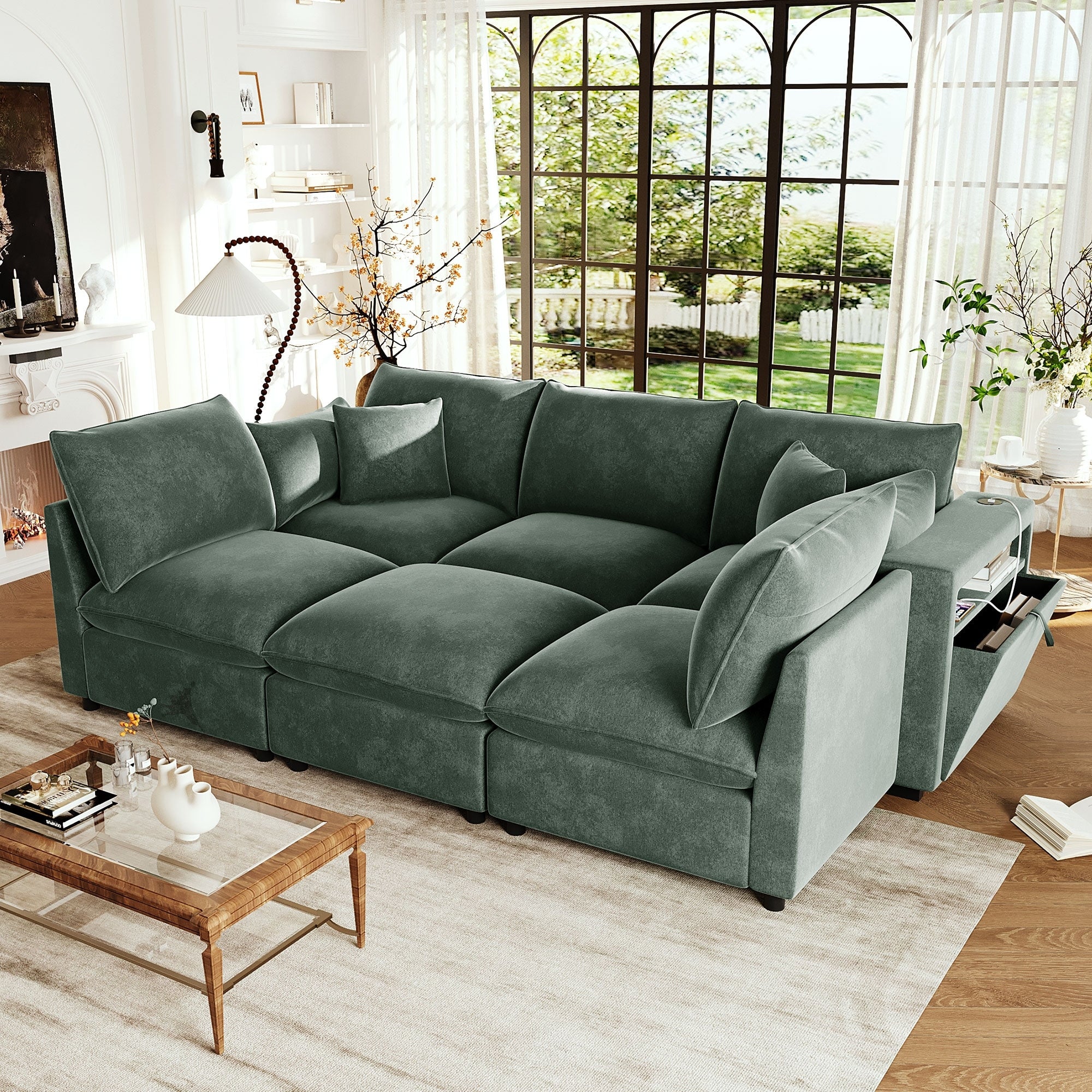Gdfstudio Modular 93.7 5 Seat Chenille Sectional Sofa With Storage Usb