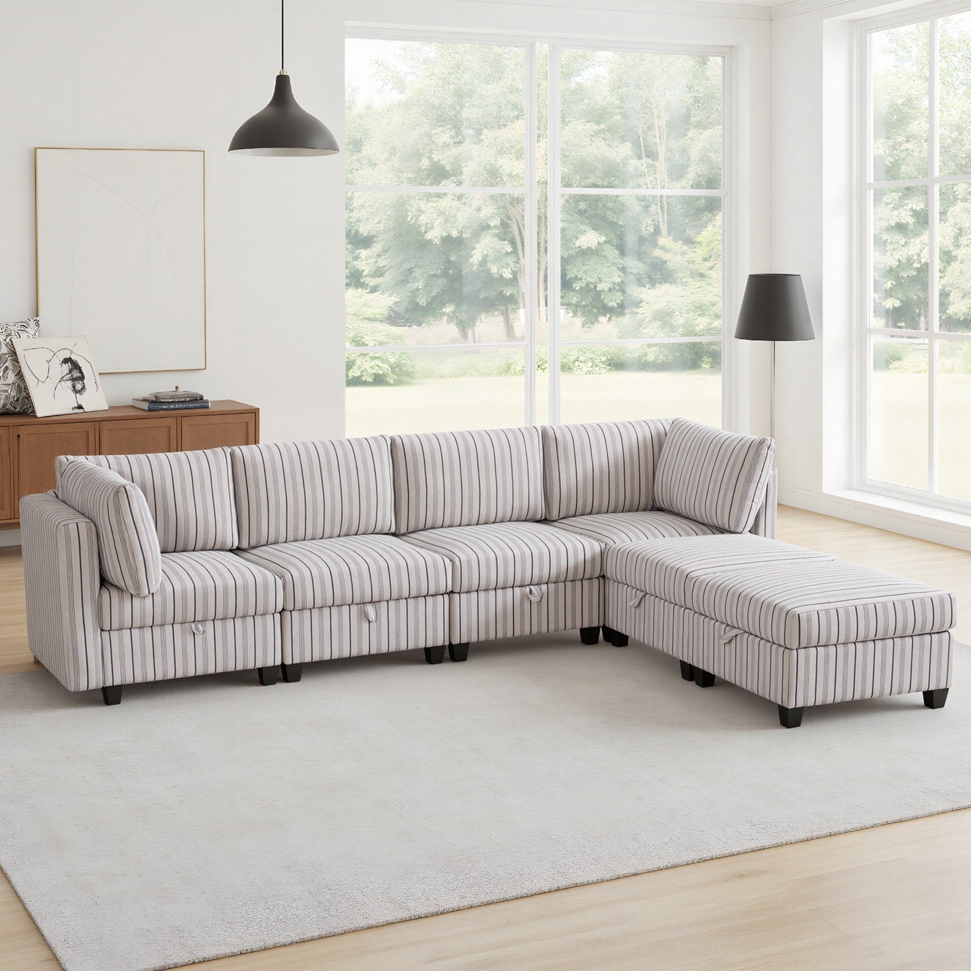 Gdfstudio Modular Sectional Sofa With Storage Solid Wood Frame Flexible Combination