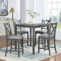 Gdfstudio Montara 5 Piece Farmhouse Wooden Square Counter Height Dining Table Set With 4 Upholstered Chairs