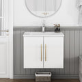 Monteria 24 Modern Wall Mounted Bathroom Vanity With Ceramic Sink. Soft Close Hinges Gold Metal Long Handle By Gdfstudio