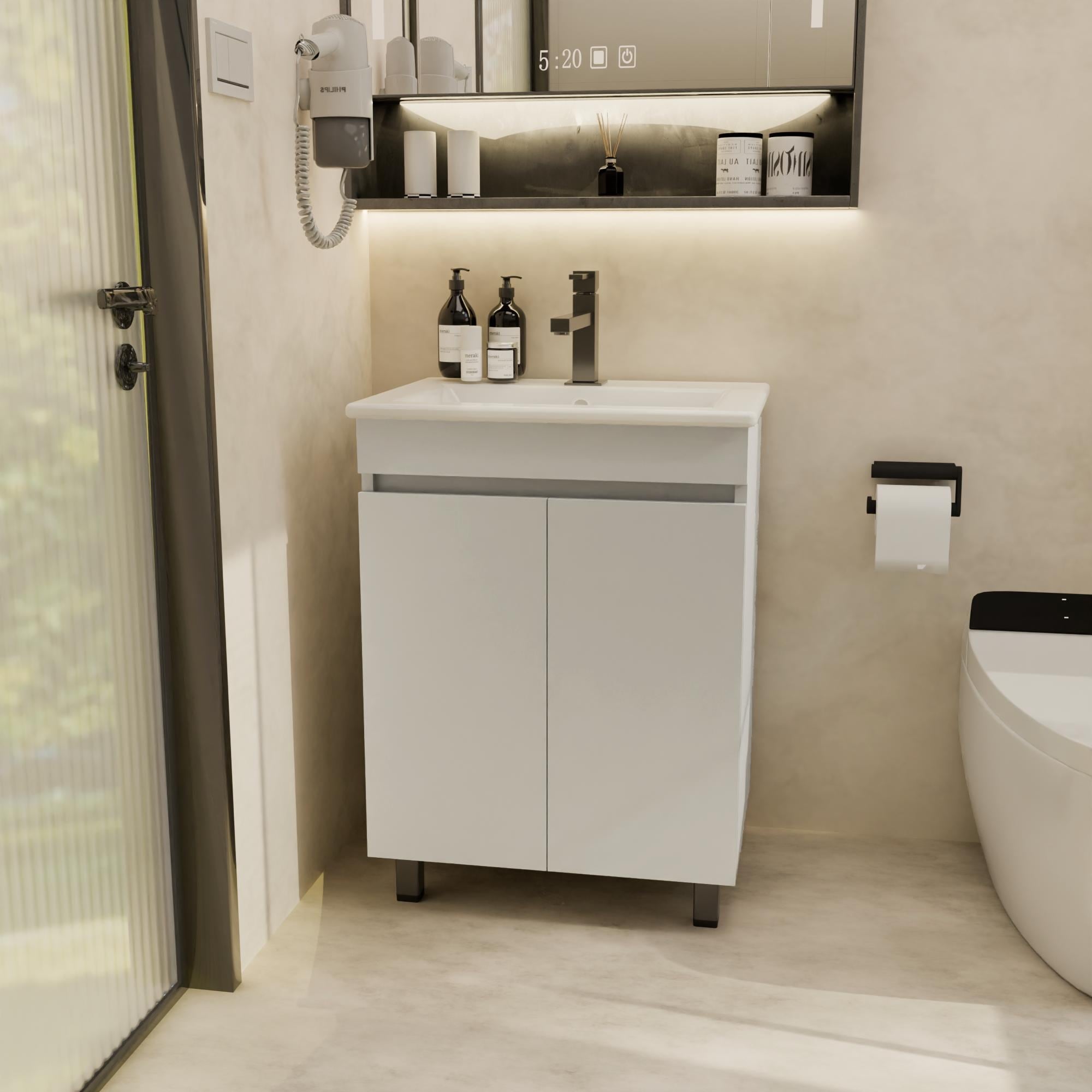 Gdfstudio Nathaniel 24 Inch Freestanding Bathroom Vanity With Integrated Sink And Smart Storage Cabinet