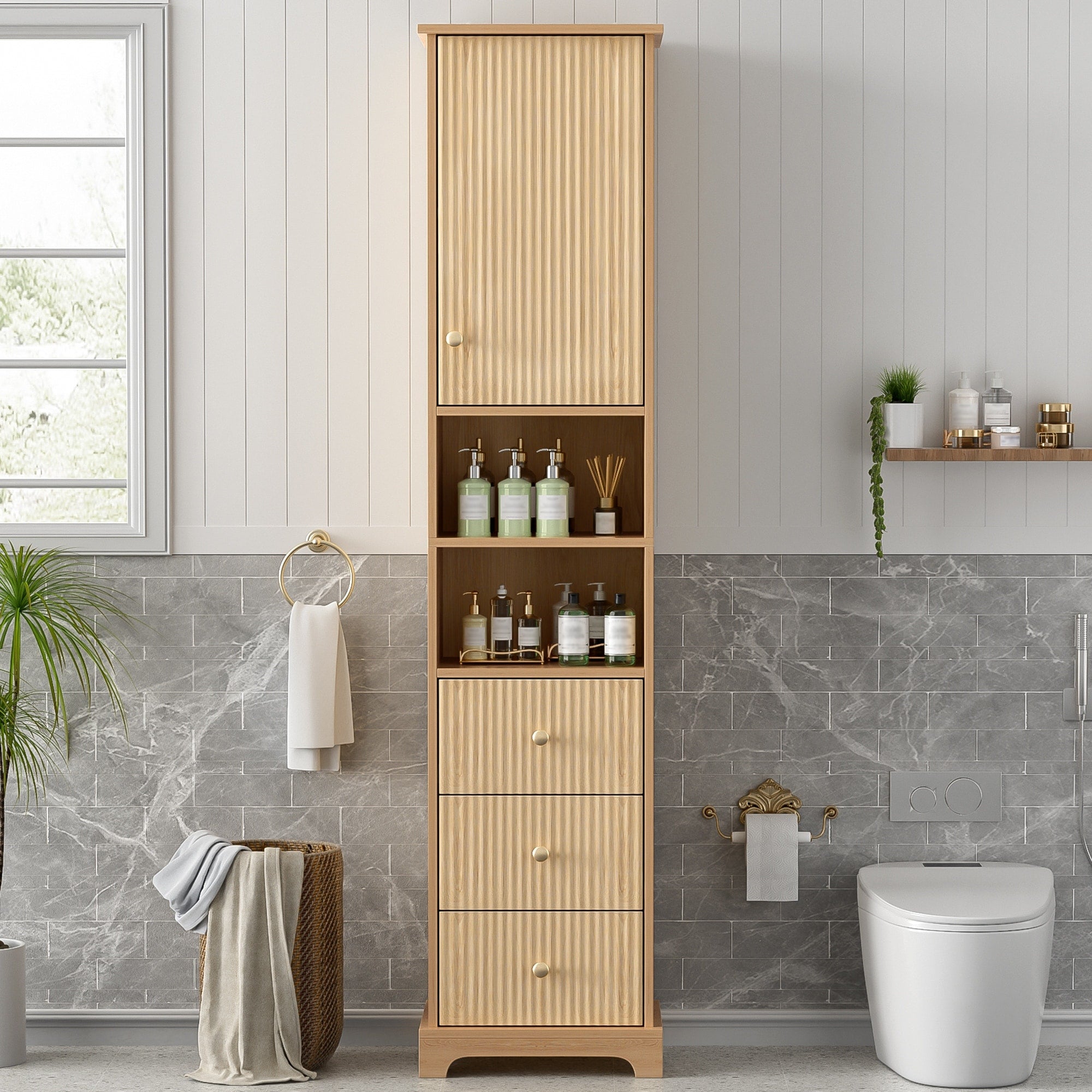 Gdfstudio Nazir 67.7 H Traditional Freestanding Bathroom Storage Cabinet With Soft Close Glide Drawers Adjustable Shelf