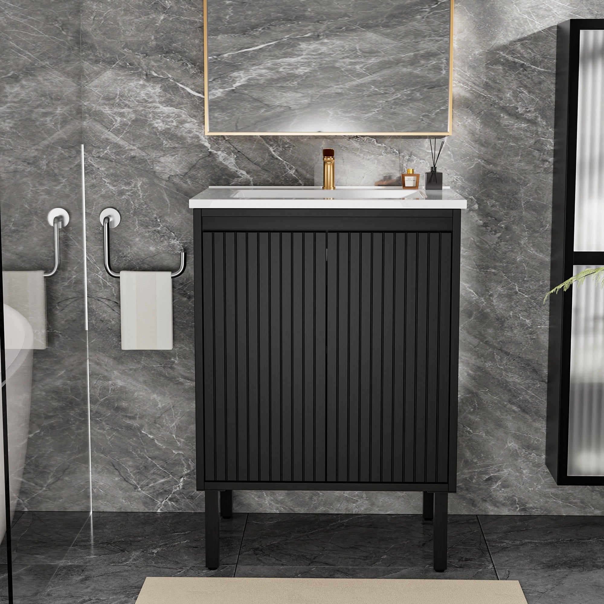 Gdfstudio Niall Modern Mid Century Freestanding Bathroom Vanity With Soft Close Doors Large Storage Spaces Without Sink