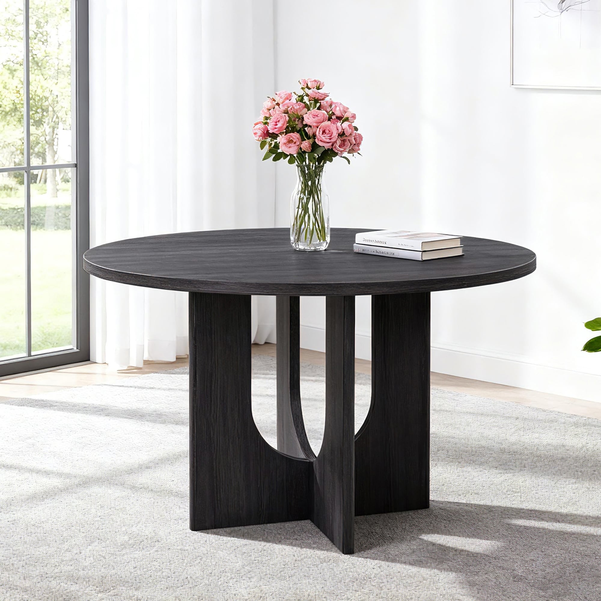 Gdfstudio Northfield Farmhouse 47.3 Round Dining Table With Scratch Proof Surface Top Anti Slip Adjustable Feet 30 W