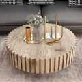 Gdfstudio Norwyn Minimalist Aesthetics Round Coffee Table With Sturdy Base And Handcrafted Relief Carving 31.5 W