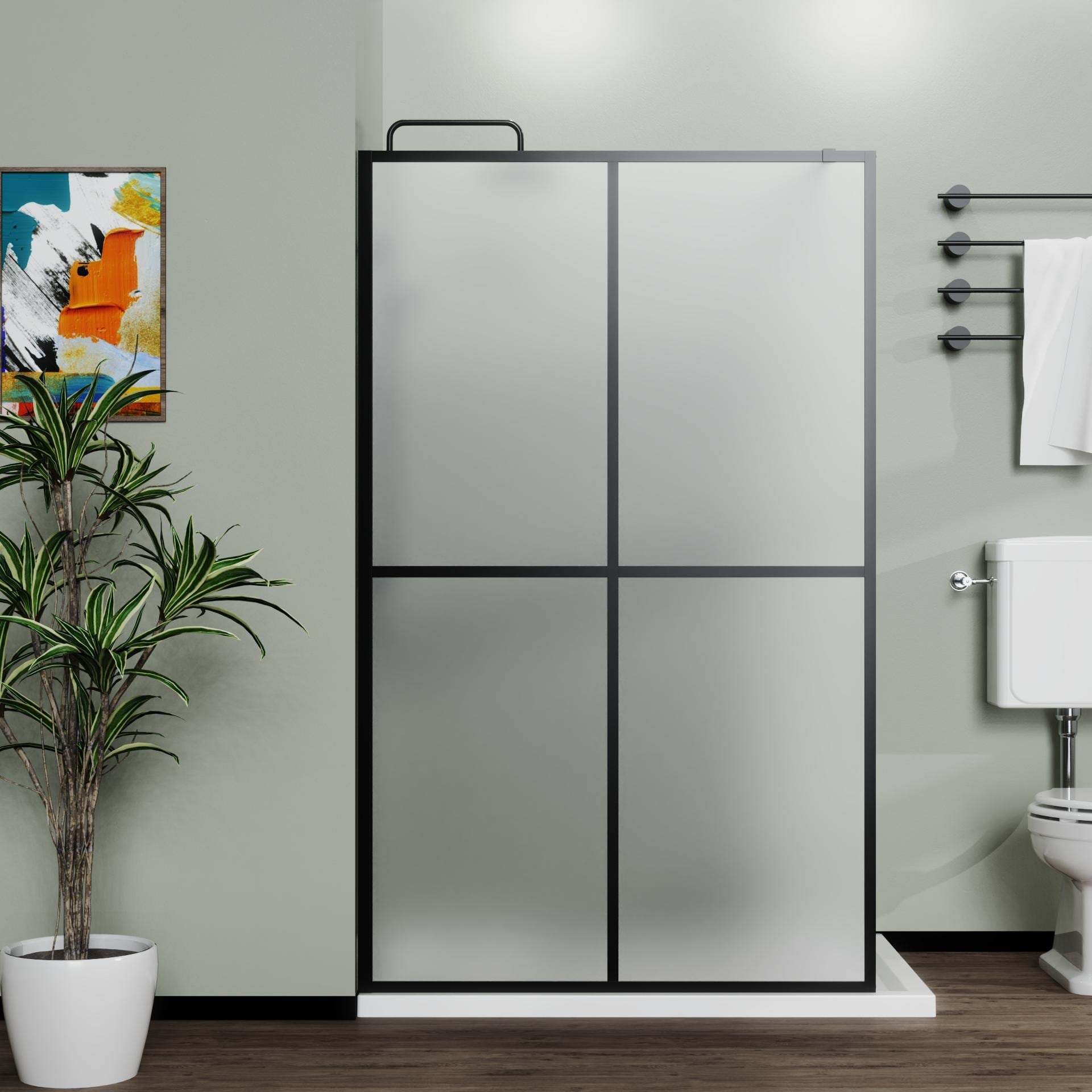 Gdfstudio Oliver Frosted Glass Shower Screen Panel With Open Walk In Design And Stable Support Bar 34 X 72
