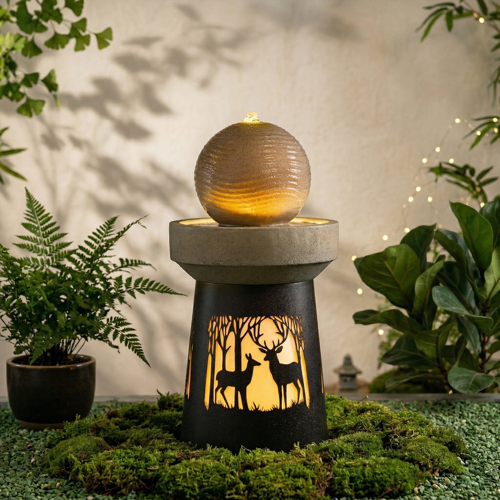 Gdfstudio Outdoor 32 H Resin Water Fountain With Led Lighting Wheat Motif Spherical Design