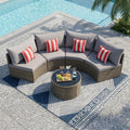 Gdfstudio Outdoor Half Moon Wicker Sectional Sofa Set With Table Modular Patio Conversation Set