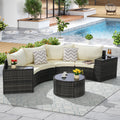 Gdfstudio Outdoor Half Moon Wicker Sectional Sofa Set With Tables Patio Conversation Set