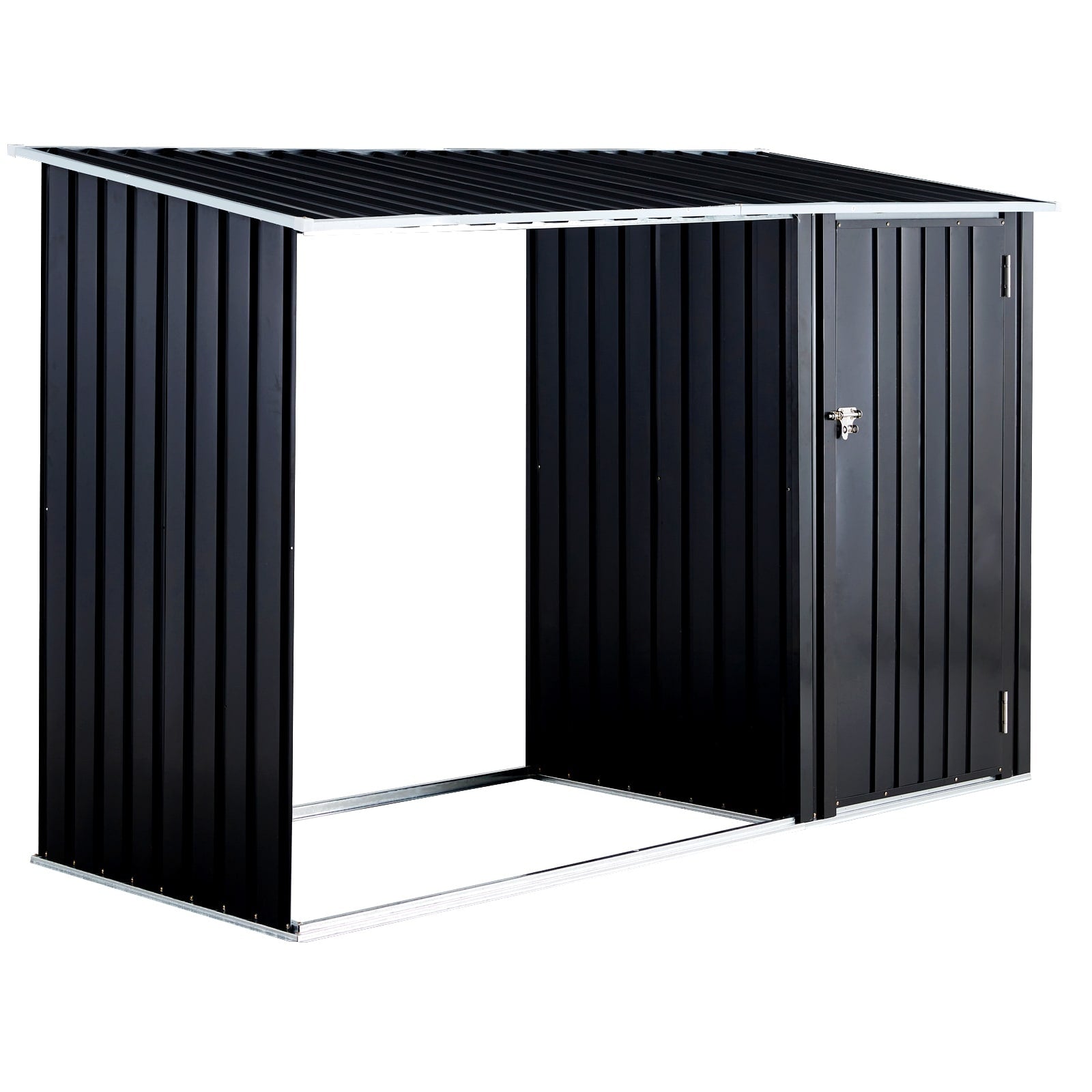 Gdfstudio Outdoor Large Galvanized Steel Firewood Rack Log Storage Shed With Sloped Roof For Backyard Patio And Garden