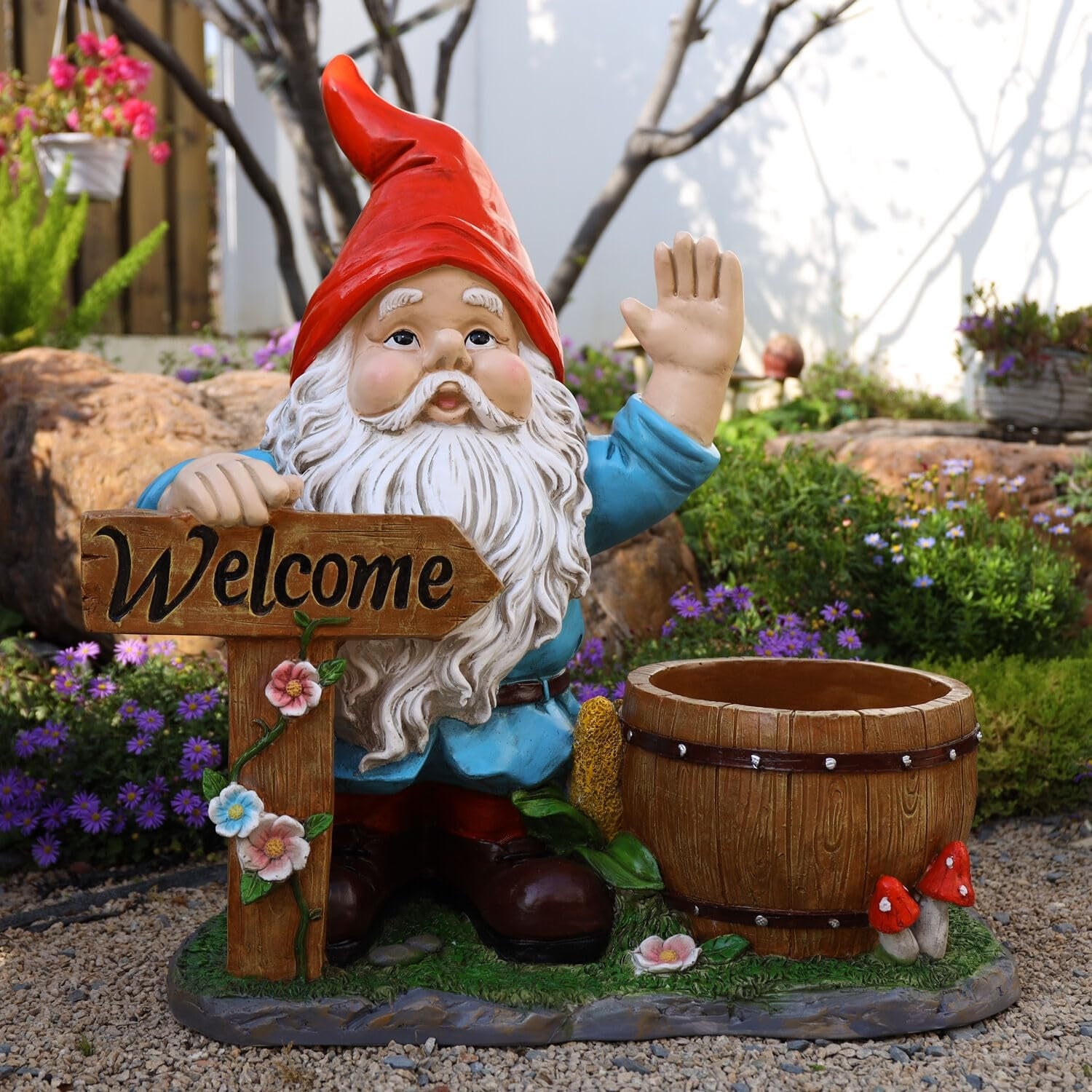 Gdfstudio Outdoor Resin Gnome Statue Flower Pot Planter Yard Garden Decor Ornament