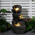 Gdfstudio Outdoor Resin Rock Cascading Water Fountain 12.2 H Multi Tier Led Landscape Decor For Patio Yard