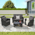 Gdfstudio Outdoor Wicker Patio Conversation Set With Sofa Chairs Glass Table