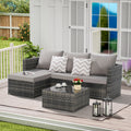 Gdfstudio Outdoor Wicker Sectional Sofa Set With Ottoman Table Modular Patio Conversation Set