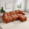 Gdfstudio Oversize Chenille L Shaped 103.9 3 Seater Sofa With Quilted Cushions Pillows Movable Ottoman
