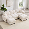 Gdfstudio Oversize Chenille U Shaped 103.9 3 Seater Sofa With Quilted Back Pillows And 2 Movable Ottomans