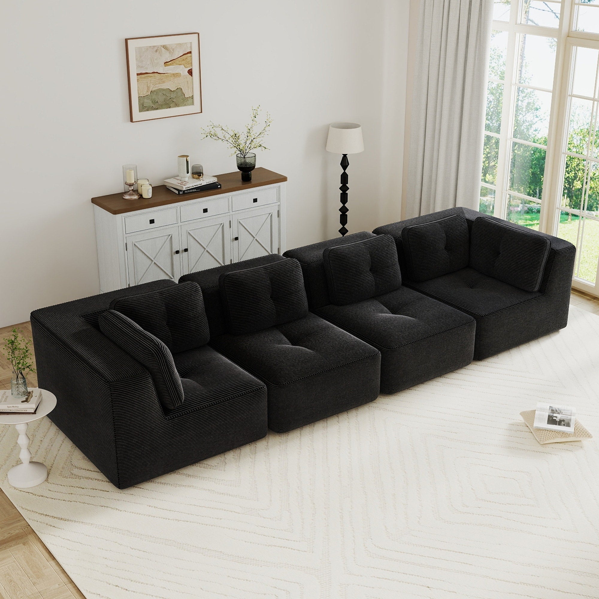 Gdfstudio Oversized 151.9 4 Seater Corduroy Modular Sofa With Ergonomic Deep Seat Soft Upholstery For Living Room