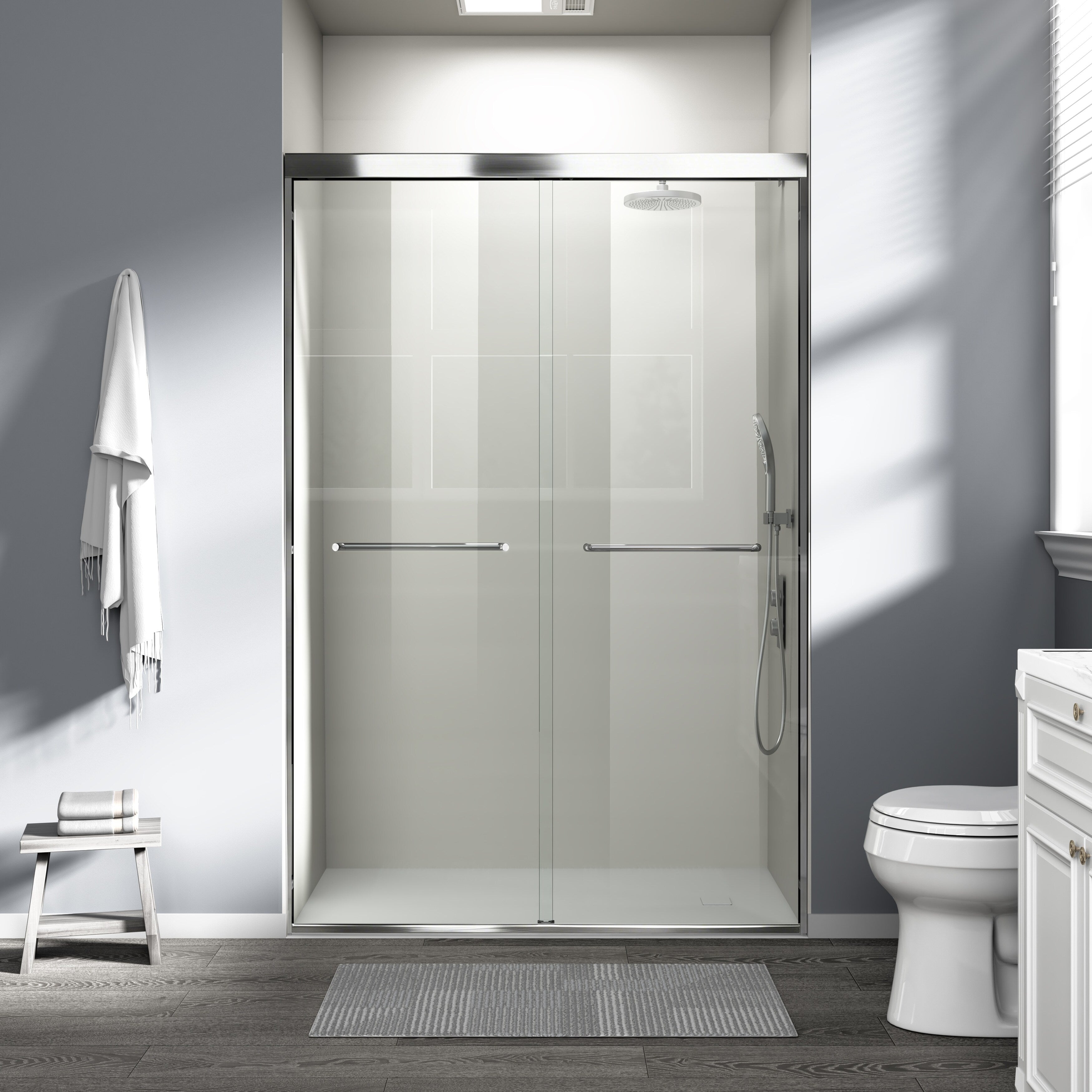 Gdfstudio Parker Modern Semi Frameless Double Sliding Shower Door With Quiet Glide System