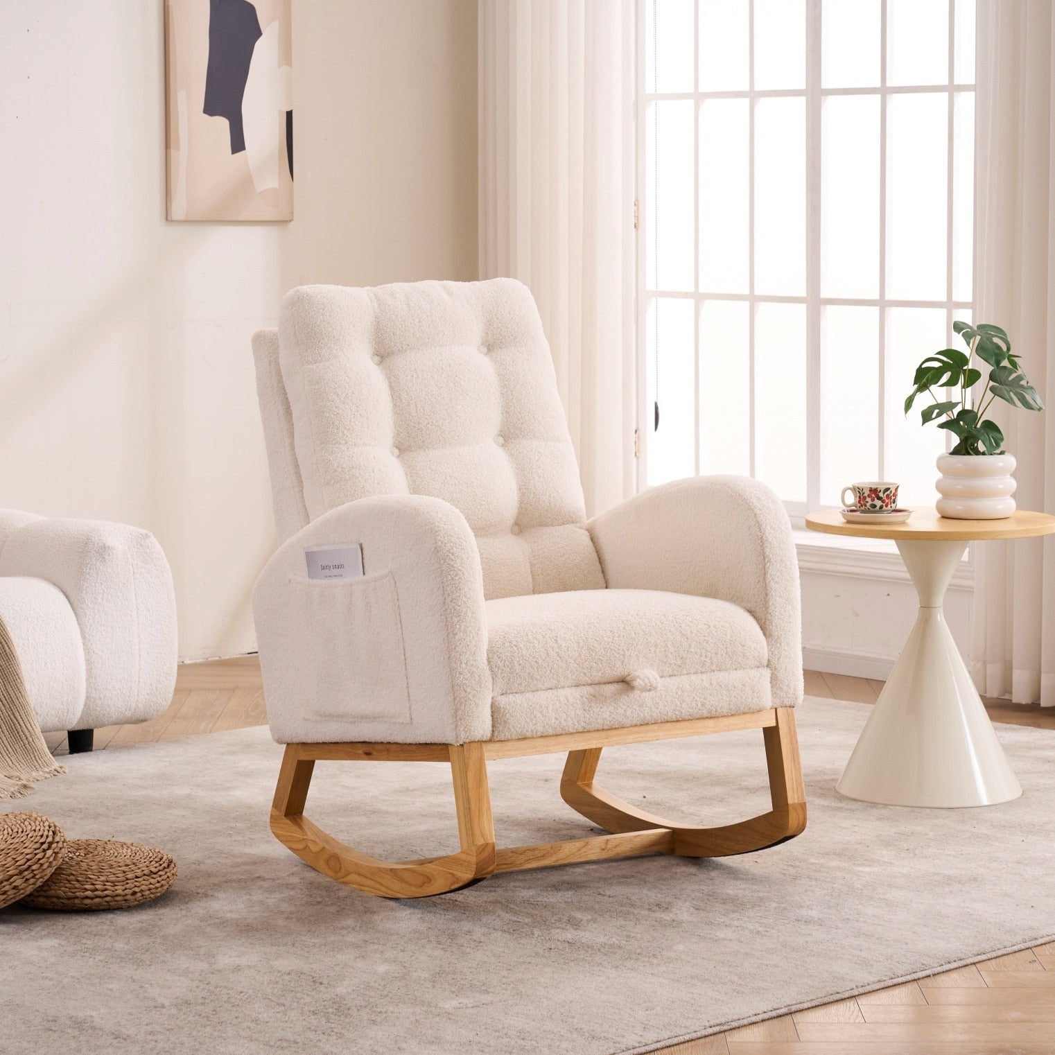 Gdfstudio Plush High Back Rocking Chair With Footrest Storage Pocket