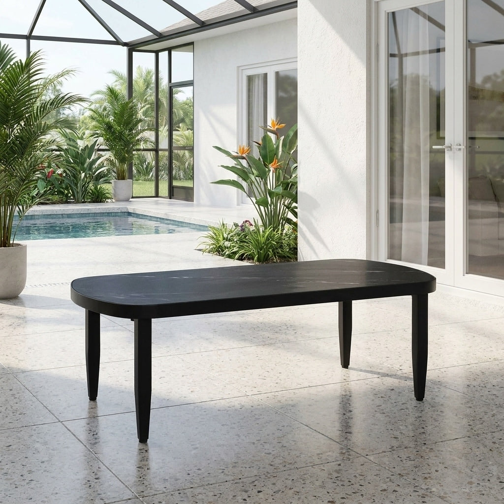 Gdfstudio Rectangular Aluminum Patio Coffee Table With Sintered Stone Top