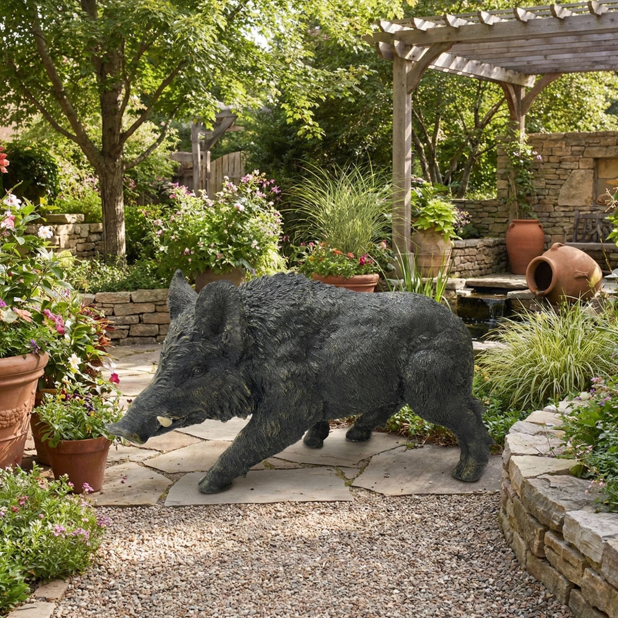 Gdfstudio Resin Wild Boar Statue Indoor Outdoor Garden Courtyard Art Decor Ornament