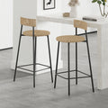 Gdfstudio Rosdale Modern Farmhouse Handwoven Paper Rope Counter Height Bar Stool With Metal Frame And Backrest Set Of 2